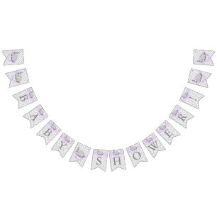 Purple, White Gray Elephant Baby Shower Bunting Flags