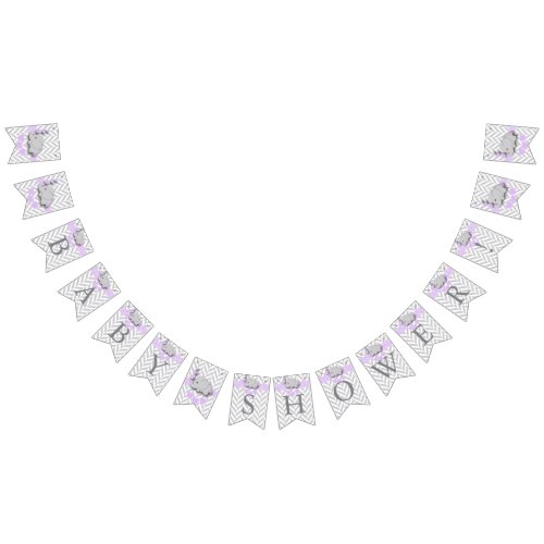 Purple White Gray Elephant Baby Shower Bunting Flags