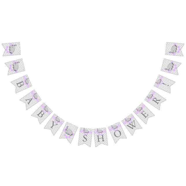 Purple, White Gray Elephant Baby Shower Bunting Flags (All)