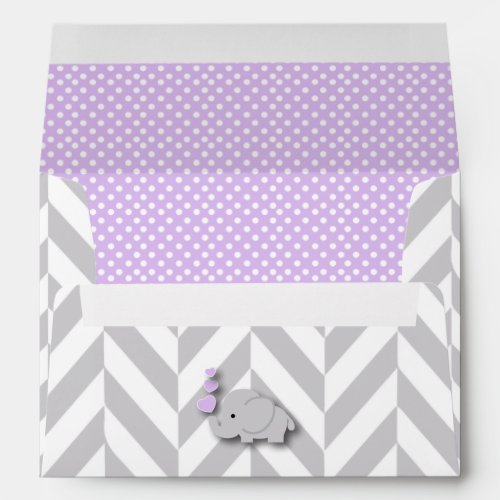 Purple White Gray Elephant Baby Shower Envelope