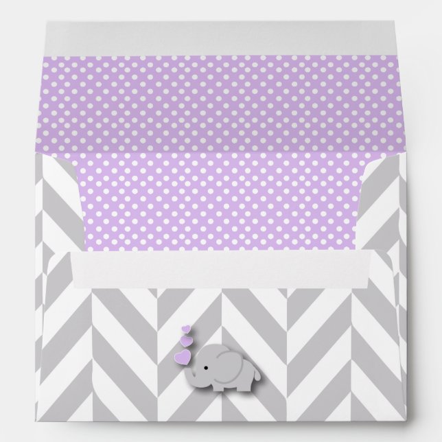 Purple, White Gray Elephant Baby Shower Envelope (Back (Bottom))