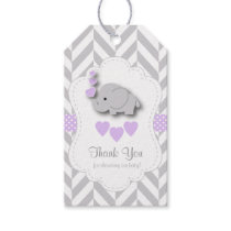 Purple, White Gray Elephant Baby Shower Thank You Gift Tags