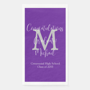 Purple White Gray Monogrammed Graduation Grad  Paper Guest Towels
