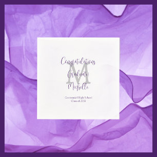 Purple White Gray Monogrammed Graduation Party  Napkins