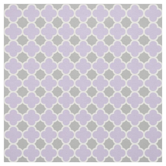 Purple White Gray Quatrefoil Pattern Fabric (Swatch)