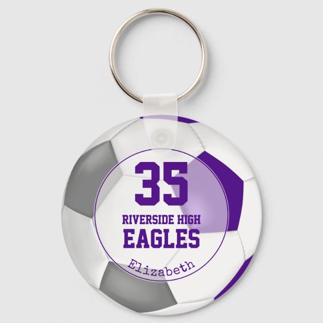 purple white gray soccer ball kids' team spirit keychain (Front)