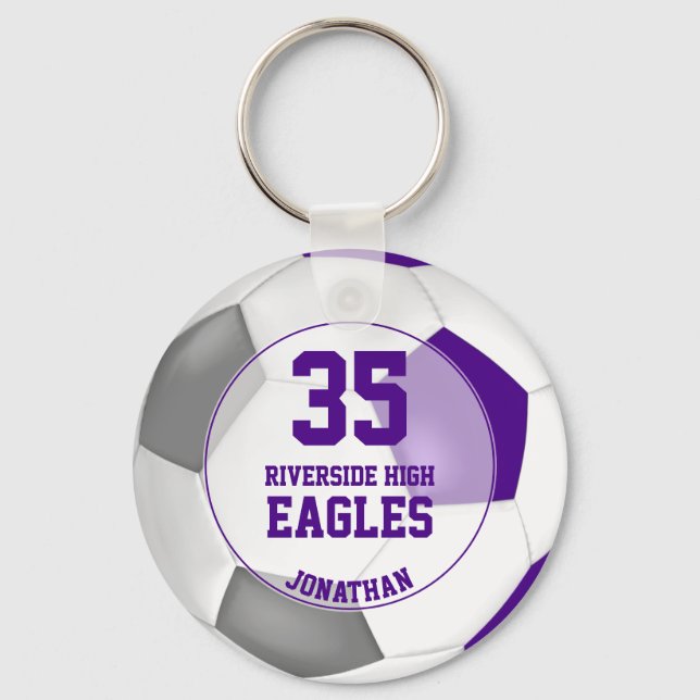 purple white gray soccer ball kids' team spirit keychain (Front)