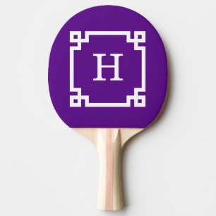 Purple White Greek Key Frame #2 Initial Monogram Ping-Pong Paddle