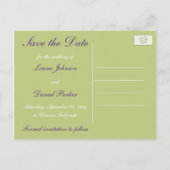 Purple, White, Green Damask Save the Date Card (Back)