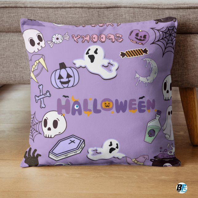 Purple & White Halloween - Spooky Throw Pillow (#ordernow)
