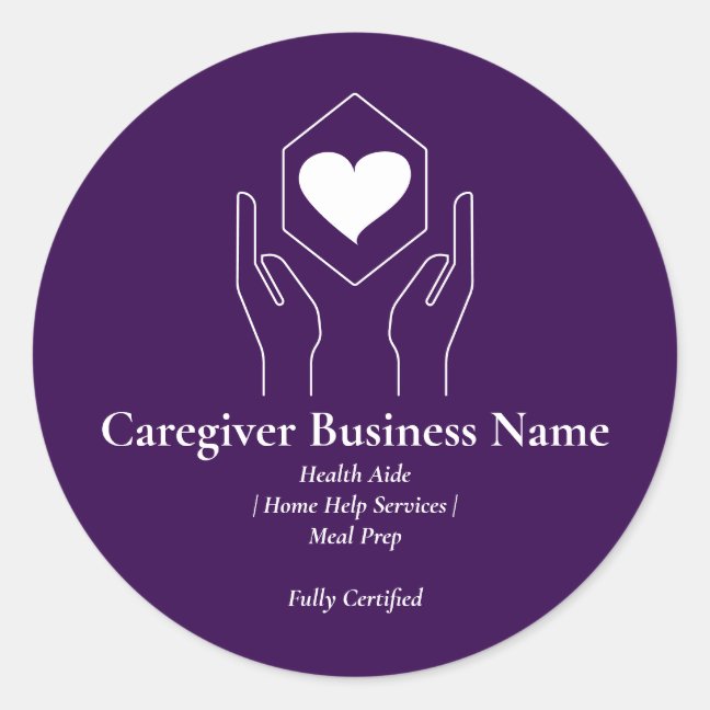 Purple White Hand Heart Caregiver elder Classic Round Sticker