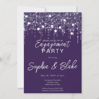 Purple & White Hanging Lights Engagement Party Invitation