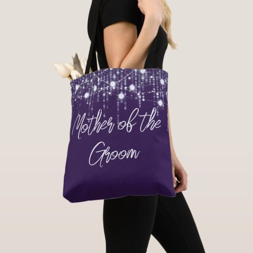 Purple  White Hanging Lights Mother of the Groom Tote Bag