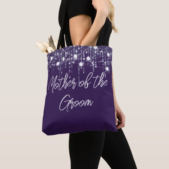 Purple & White Hanging Lights Mother of the Groom Tote Bag (Close Up)