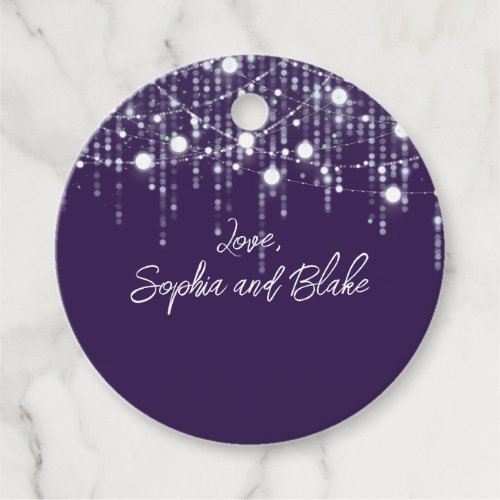 Purple  White Hanging Lights Personalized Wedding Favor Tags