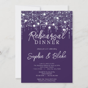 Purple & White Hanging Lights Rehearsal Dinner Invitation