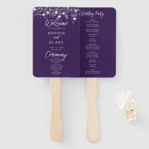 Purple & White Hanging Lights Wedding Program Hand Fan