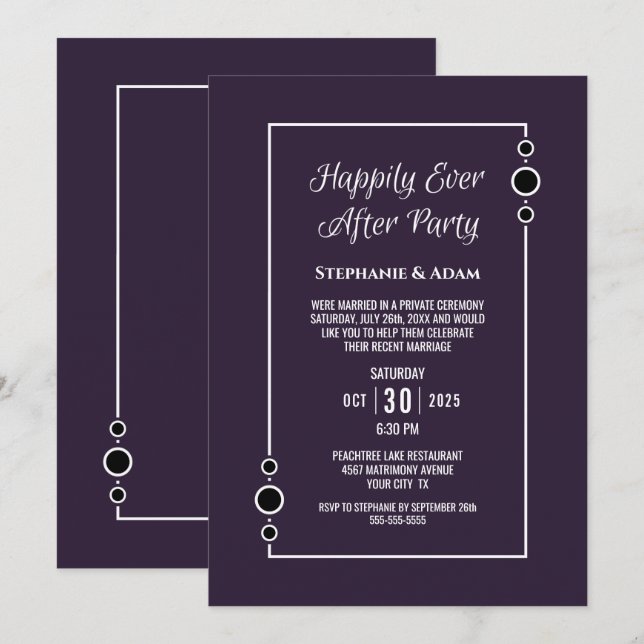 Purple White Happily Ever After Wedding Reception Invitation (Front/Back)