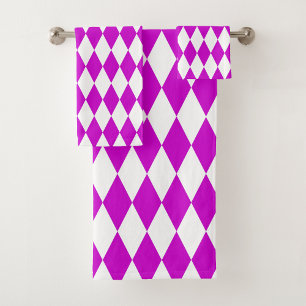 Purple White Harlequin Diamonds Checkers Design Bath Towel Set