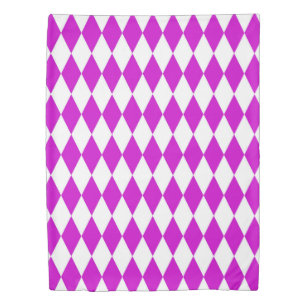 Purple White Harlequin Diamonds Checkers Design  Duvet Cover