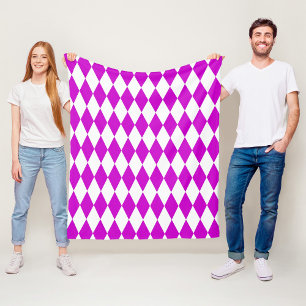 Purple White Harlequin Diamonds Checkers Design Fleece Blanket