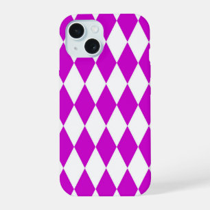 Purple White Harlequin Diamonds Checkers Design iPhone 15 Case