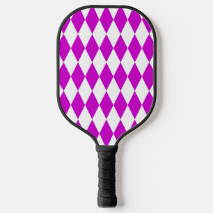 Purple White Harlequin Diamonds Checkers Design  Pickleball Paddle