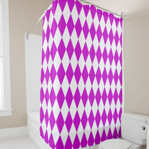 Purple White Harlequin Diamonds Checkers Design Shower Curtain