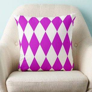 Purple White Harlequin Diamonds Checkers Design Throw Pillow