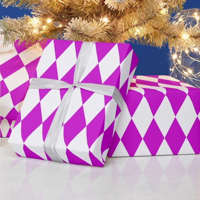 Purple White Harlequin Diamonds Checkers Design  Wrapping Paper (Creator Uploaded)