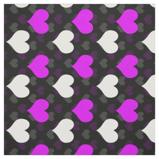 Purple White Hearts Black  Fabric