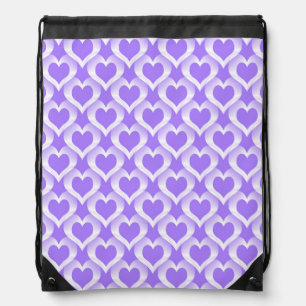 Purple White Hearts Pattern Drawstring Bag