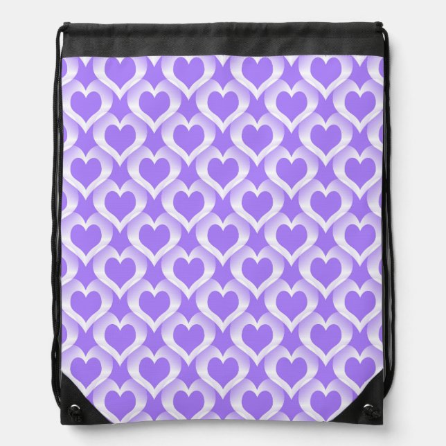 Purple White Hearts Pattern Drawstring Bag (Front)