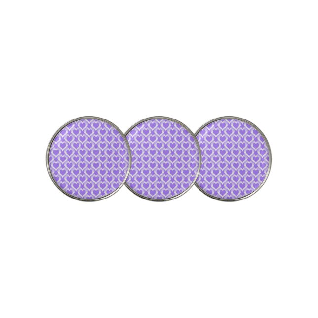 Purple White Hearts Pattern Golf Ball Marker (3 Up)