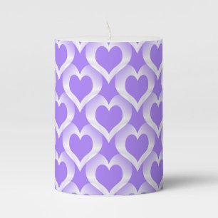 Purple White Hearts Pattern Pillar Candle