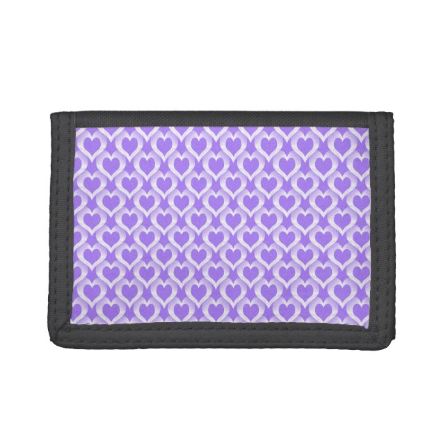 Purple White Hearts Pattern Tri-fold Wallet (Front)