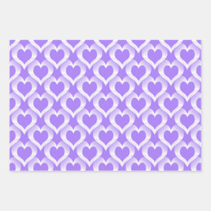 Purple White Hearts Pattern Wrapping Paper Sheets