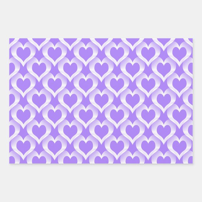 Purple White Hearts Pattern Wrapping Paper Sheets (Front)