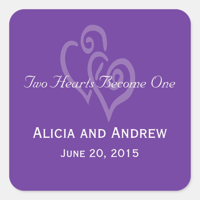 Purple White Hearts Wedding Favor Stickers (Front)