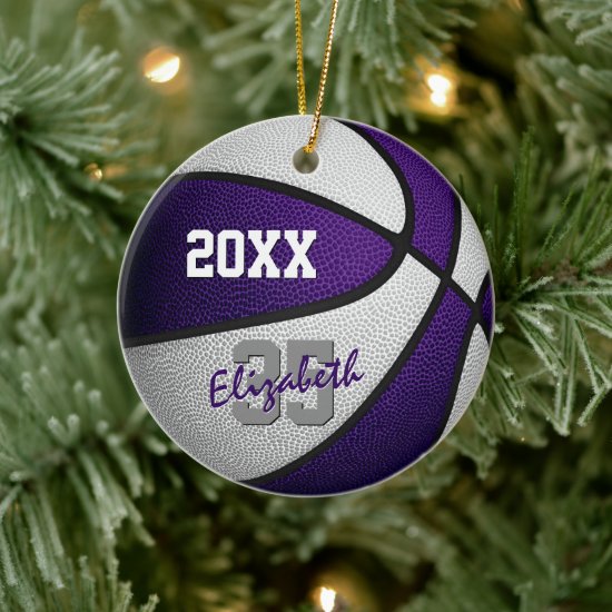 purple white her his basketball team memento ceramic ornament