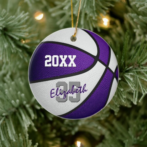 purple white her his basketball team memento ceramic ornament