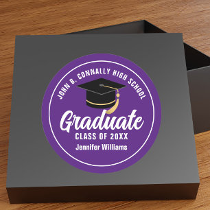 Purple White High School Custom Graduation Party Classic Round Sticker