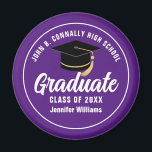 Purple White High School Graduate 2025 Graduation Magnet<br><div class="desc">This modern purple and white custom senior graduate magnet features classy white typography of your high school or college name for the class of 2025. Customize with your graduating year under the chic black handwritten script and black grad cap for a great personalized graduation keepsake gift.</div>