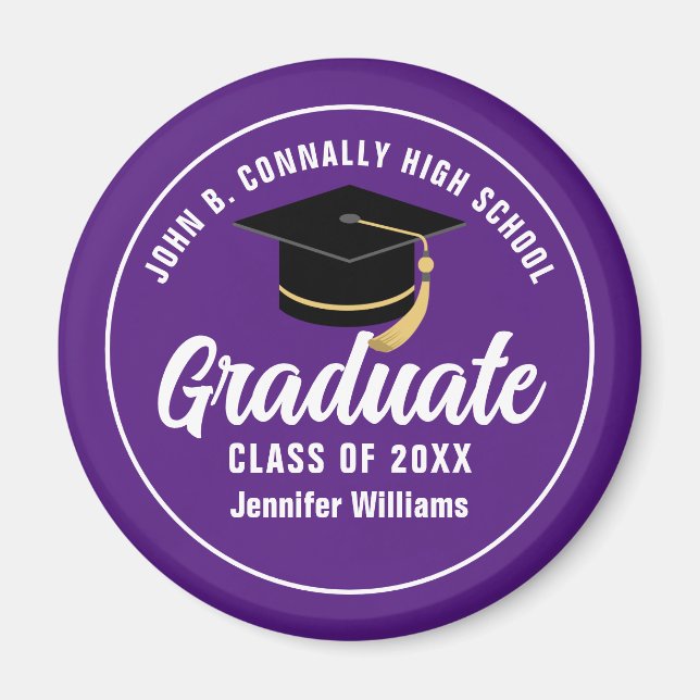Purple White High School Graduate 2025 Graduation Magnet (Front)