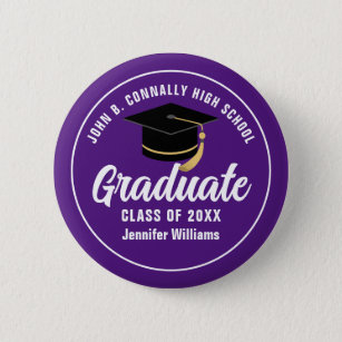 Purple White High School Graduate Custom Name Tag Button