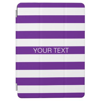 Purple White Horiz Preppy Stripe Name Monogram Ipad Air Cover by FantabulousCases at Zazzle