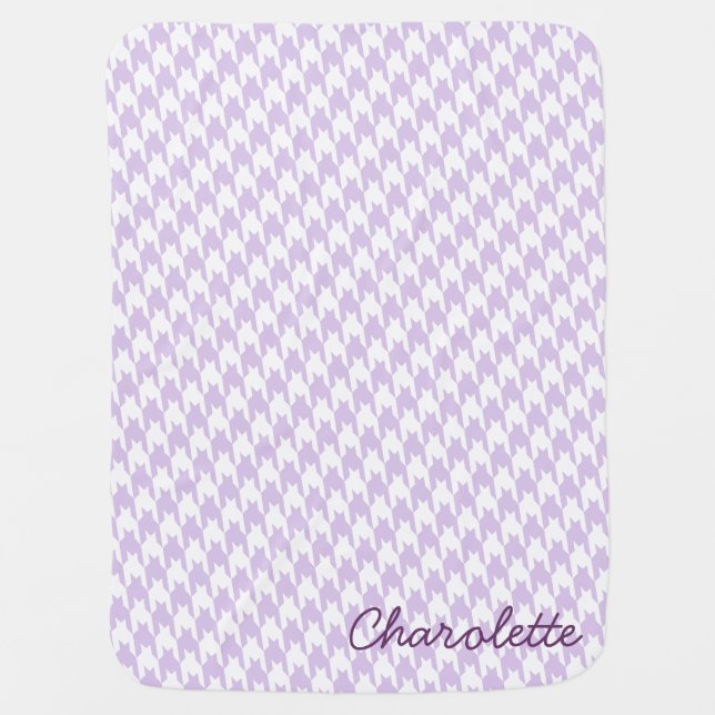 Purple & White Houndstooth Monogram Baby Blanket (Front)