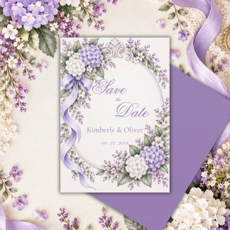 Purple White Hydrangea Elegant Wedding  Save The Date
