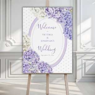 Purple White Hydrangea Elegant Wedding Welcome Foam Board