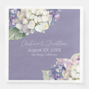 Purple & White Hydrangea Flowers on Lavender Paper Dinner Napkins